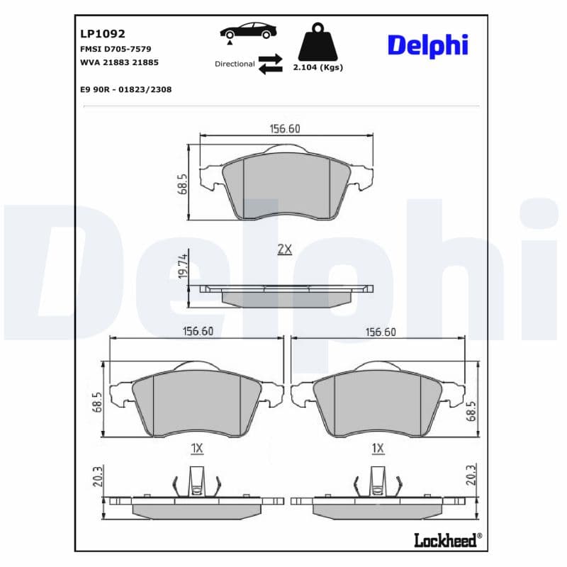 DELPHI Sada brzdových platničiek kotúčovej brzdy LP1092 1