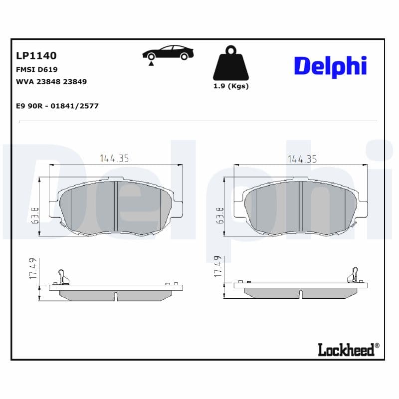 DELPHI Sada brzdových platničiek kotúčovej brzdy LP1140 1