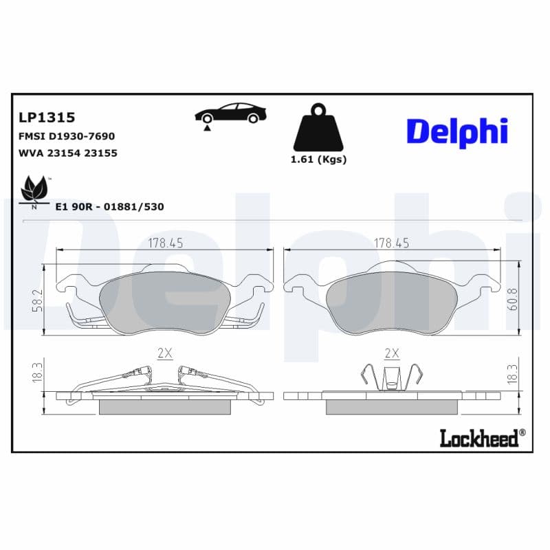 DELPHI Sada brzdových platničiek kotúčovej brzdy LP1315 1