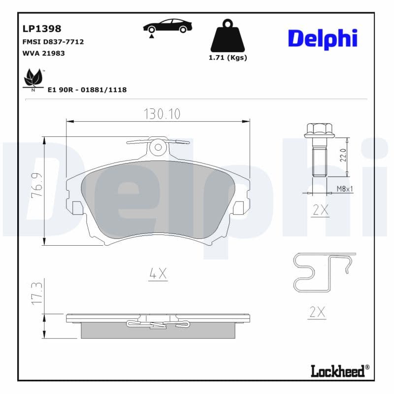 DELPHI Sada brzdových platničiek kotúčovej brzdy LP1398 1