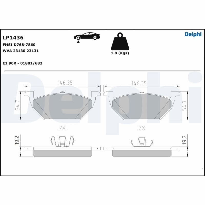 DELPHI Sada brzdových platničiek kotúčovej brzdy LP1436 1