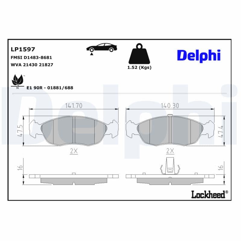 DELPHI Sada brzdových platničiek kotúčovej brzdy LP1597 1