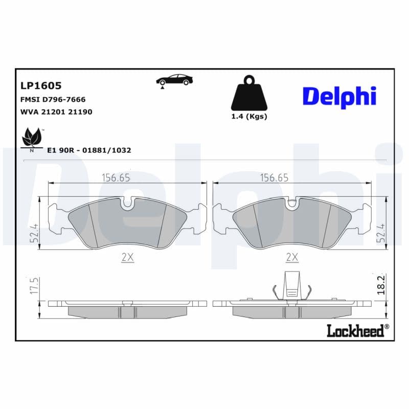 DELPHI Sada brzdových platničiek kotúčovej brzdy LP1605 1