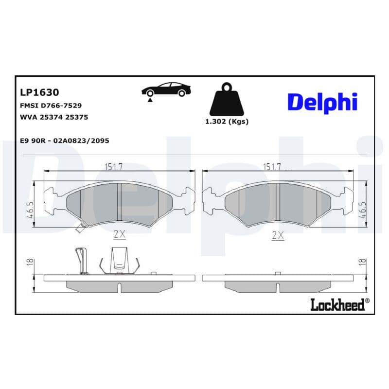 DELPHI Sada brzdových platničiek kotúčovej brzdy LP1630 1