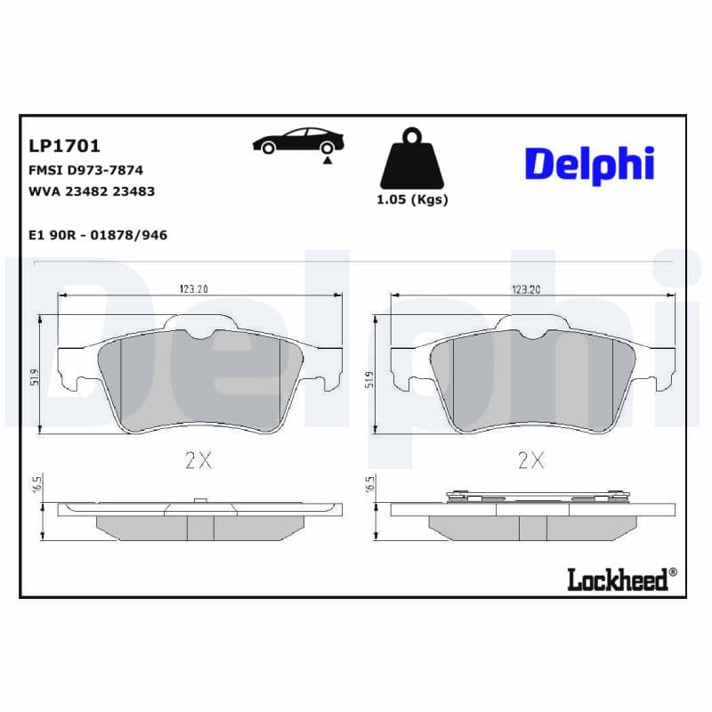 DELPHI Sada brzdových platničiek kotúčovej brzdy LP1701 1
