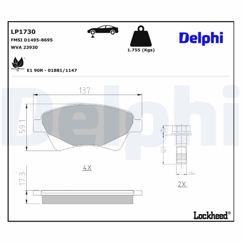 DELPHI Sada brzdových platničiek kotúčovej brzdy LP1730 1