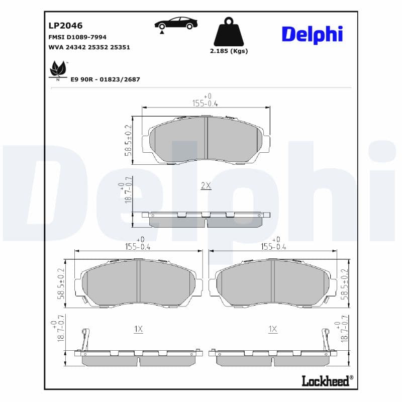 DELPHI Sada brzdových platničiek kotúčovej brzdy LP2046 1