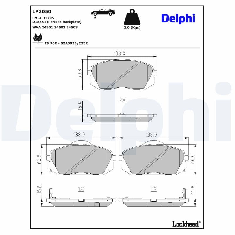 DELPHI Sada brzdových platničiek kotúčovej brzdy LP2050 1