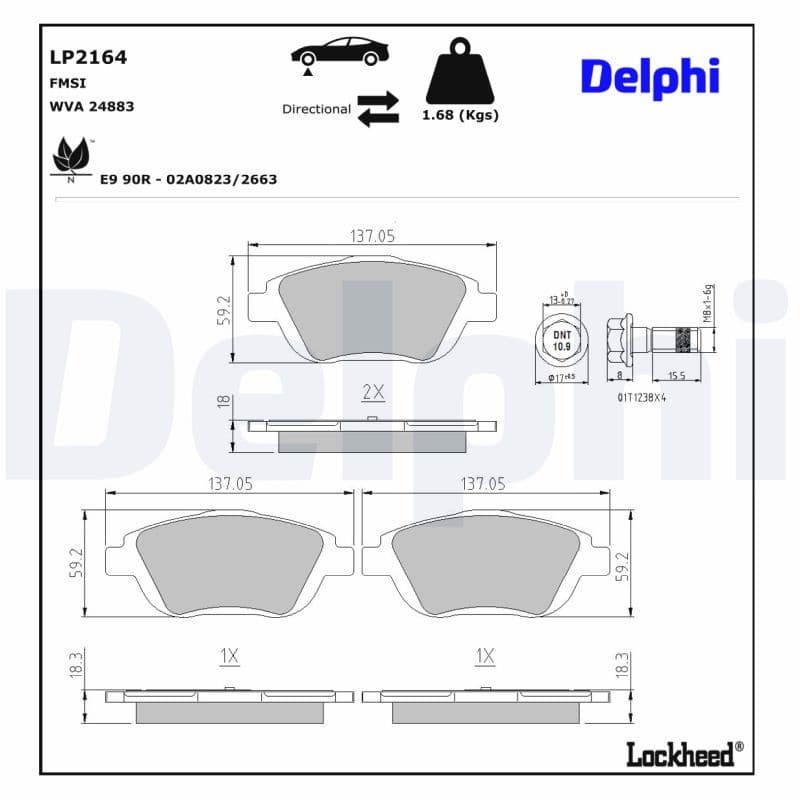 DELPHI Sada brzdových platničiek kotúčovej brzdy LP2164 1