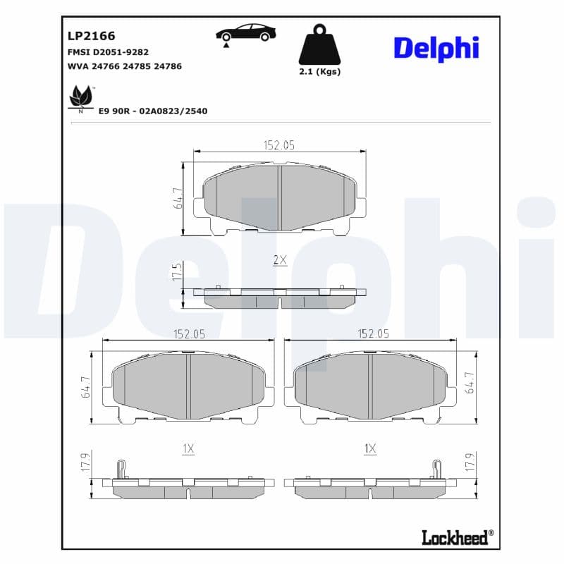 DELPHI Sada brzdových platničiek kotúčovej brzdy LP2166 1