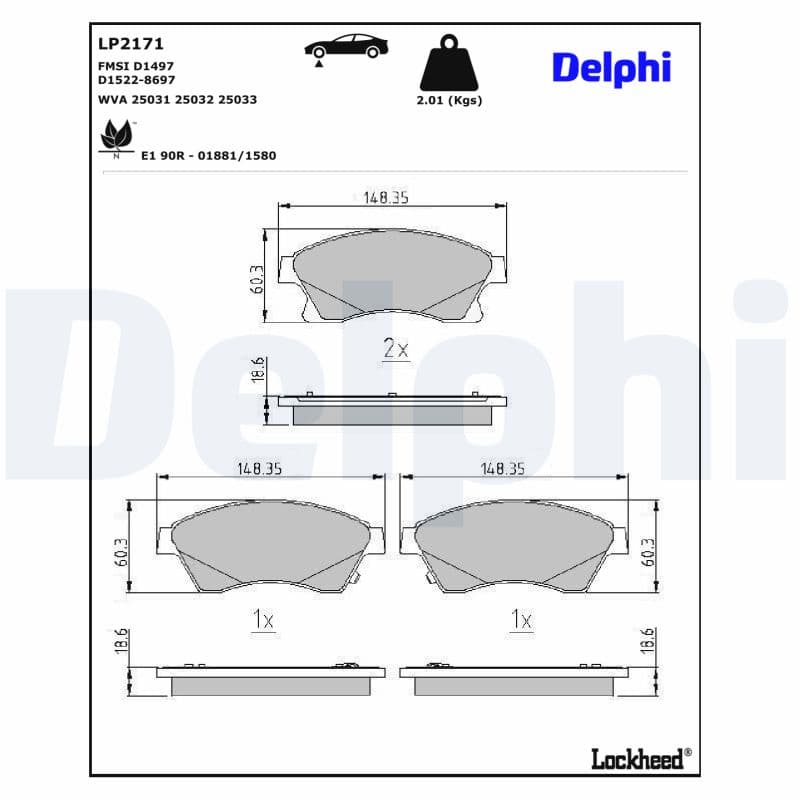 DELPHI Sada brzdových platničiek kotúčovej brzdy LP2171 1