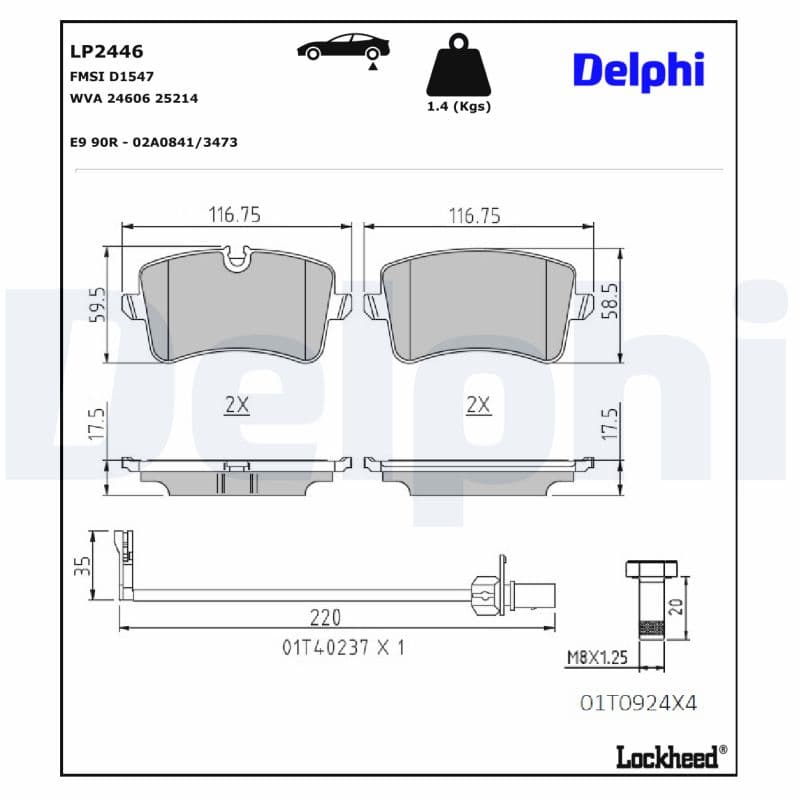 DELPHI Sada brzdových platničiek kotúčovej brzdy LP2446 1