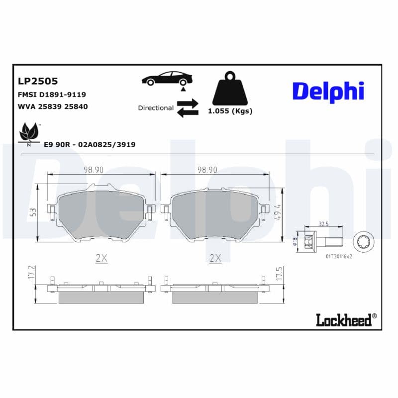 DELPHI Sada brzdových platničiek kotúčovej brzdy LP2505 1