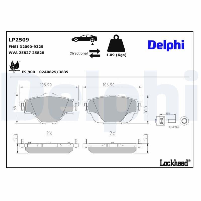 DELPHI Sada brzdových platničiek kotúčovej brzdy LP2509 1