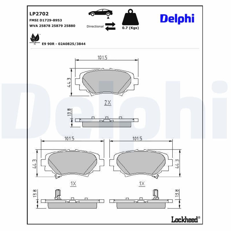 DELPHI Sada brzdových platničiek kotúčovej brzdy LP2702 1