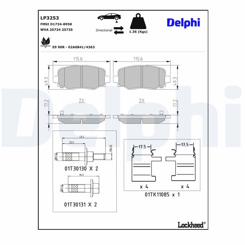 DELPHI Sada brzdových platničiek kotúčovej brzdy LP3253 1