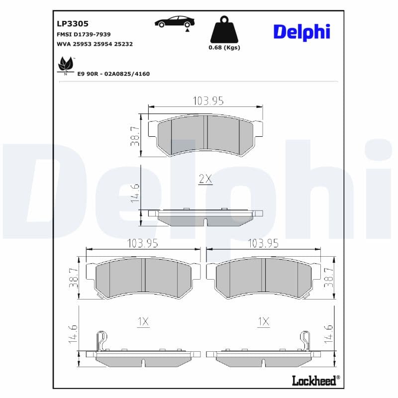 DELPHI Sada brzdových platničiek kotúčovej brzdy LP3305 1