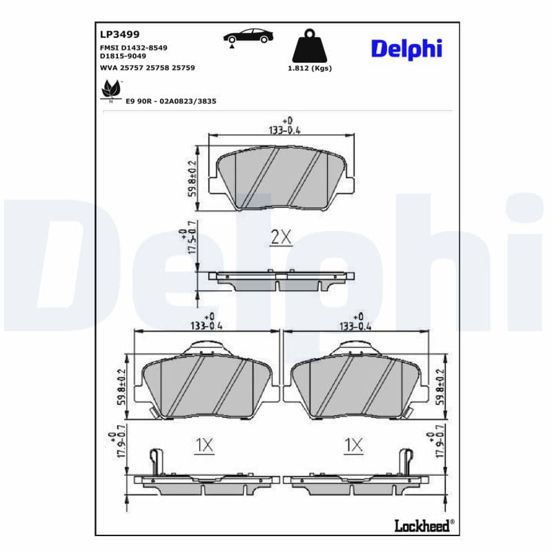 DELPHI Sada brzdových platničiek kotúčovej brzdy LP3499 1