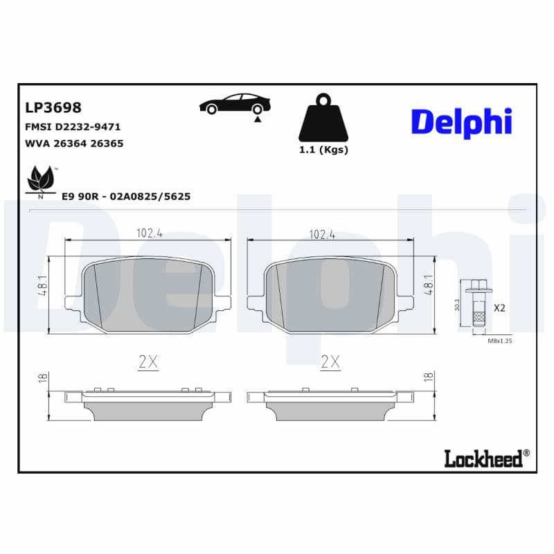 DELPHI Sada brzdových platničiek kotúčovej brzdy LP3698 1