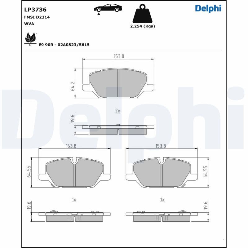 DELPHI Sada brzdových platničiek kotúčovej brzdy LP3736 1