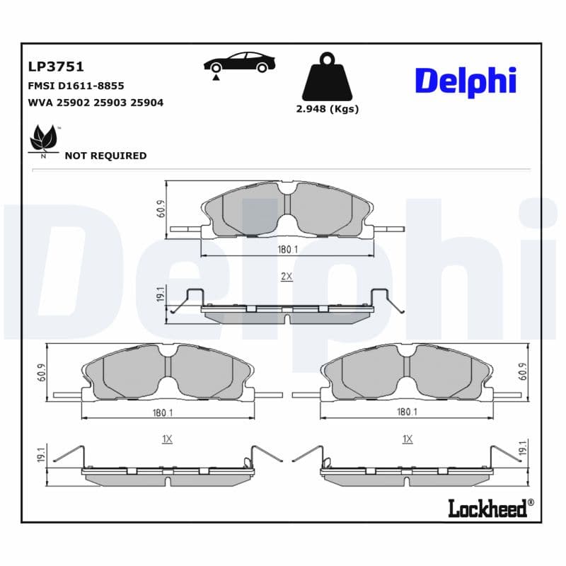 DELPHI Sada brzdových platničiek kotúčovej brzdy LP3751 1
