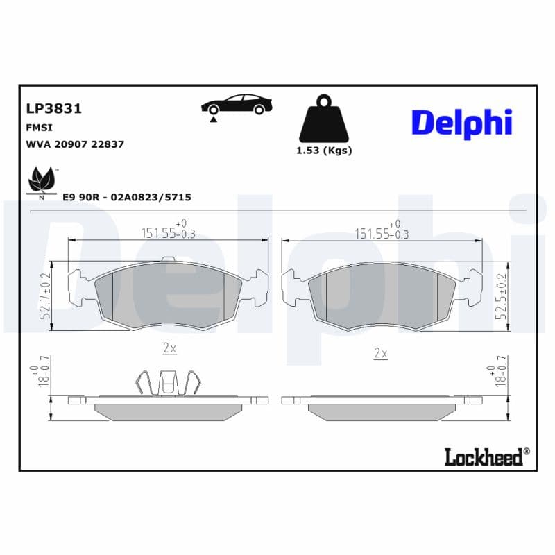 DELPHI Sada brzdových platničiek kotúčovej brzdy LP3831 1