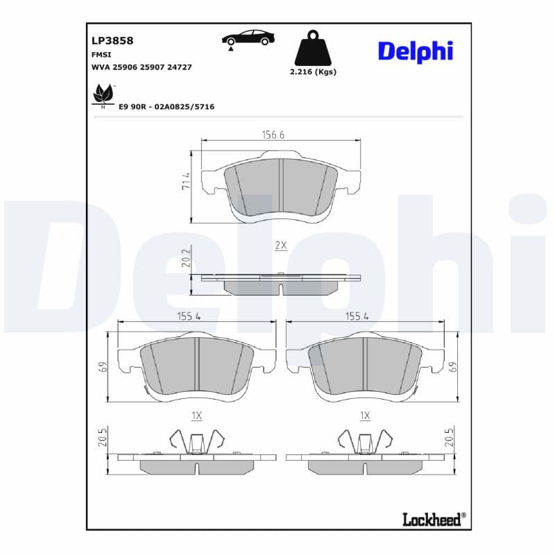 DELPHI Sada brzdových platničiek kotúčovej brzdy LP3858 1