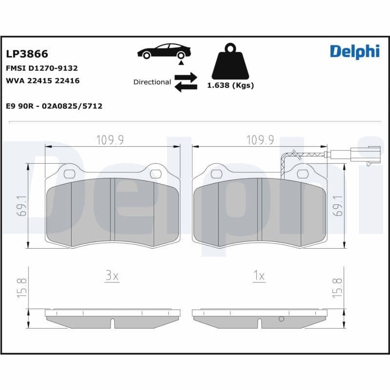 DELPHI Sada brzdových platničiek kotúčovej brzdy LP3866 1