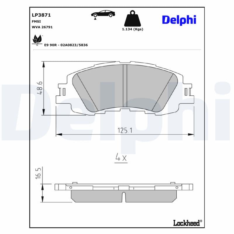 DELPHI Sada brzdových platničiek kotúčovej brzdy LP3871 1