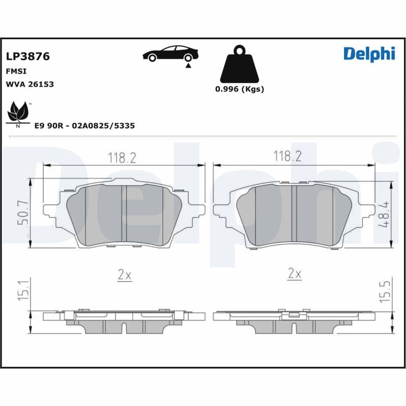 DELPHI Sada brzdových platničiek kotúčovej brzdy LP3876 1