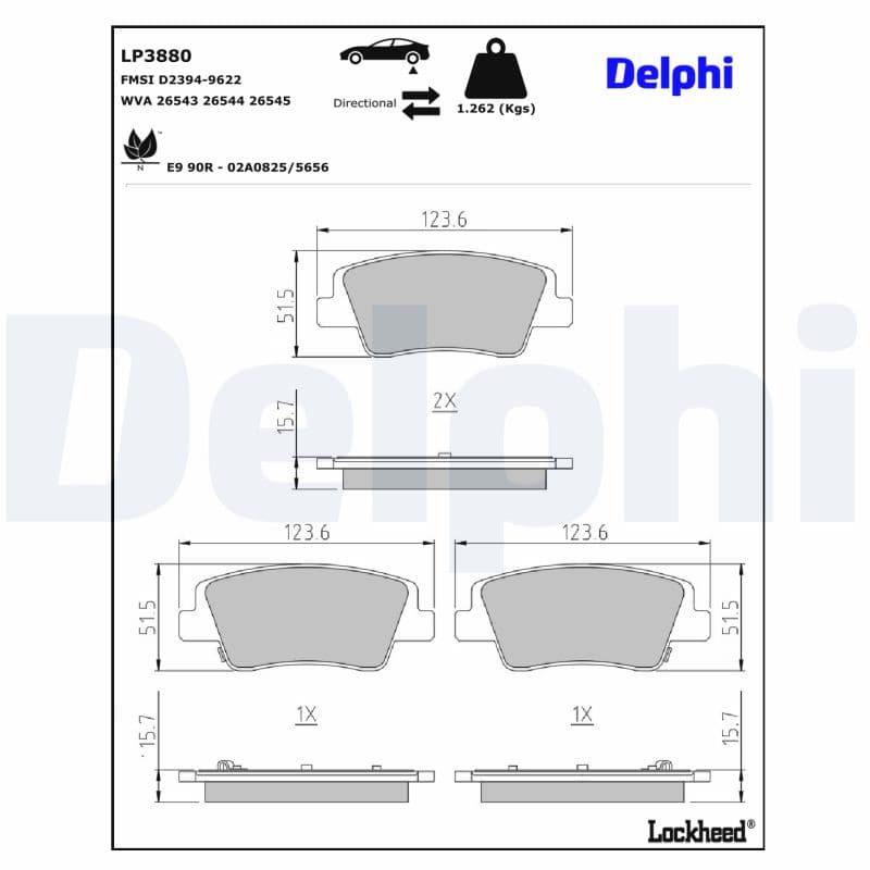 DELPHI Sada brzdových platničiek kotúčovej brzdy LP3880 1