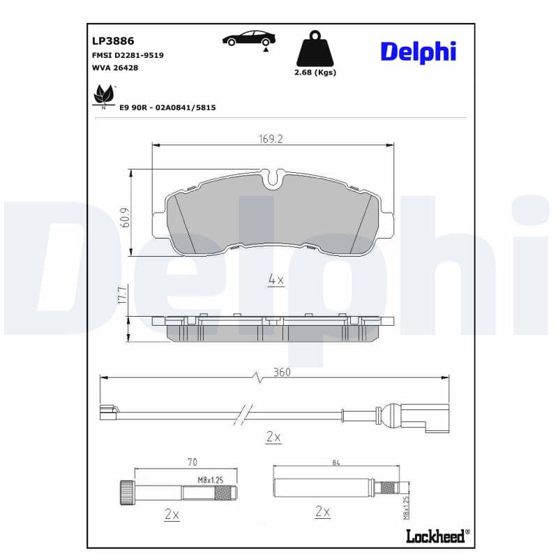 DELPHI Sada brzdových platničiek kotúčovej brzdy LP3886 1