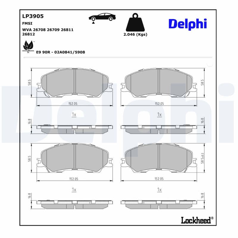 DELPHI Sada brzdových platničiek kotúčovej brzdy LP3905 1