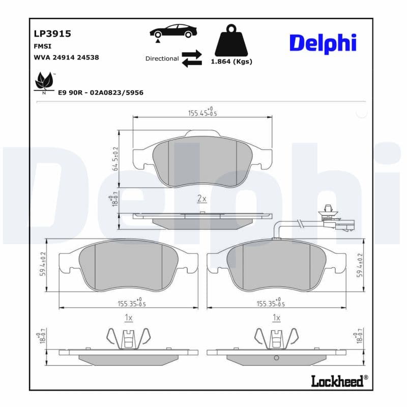 DELPHI Sada brzdových platničiek kotúčovej brzdy LP3915 1