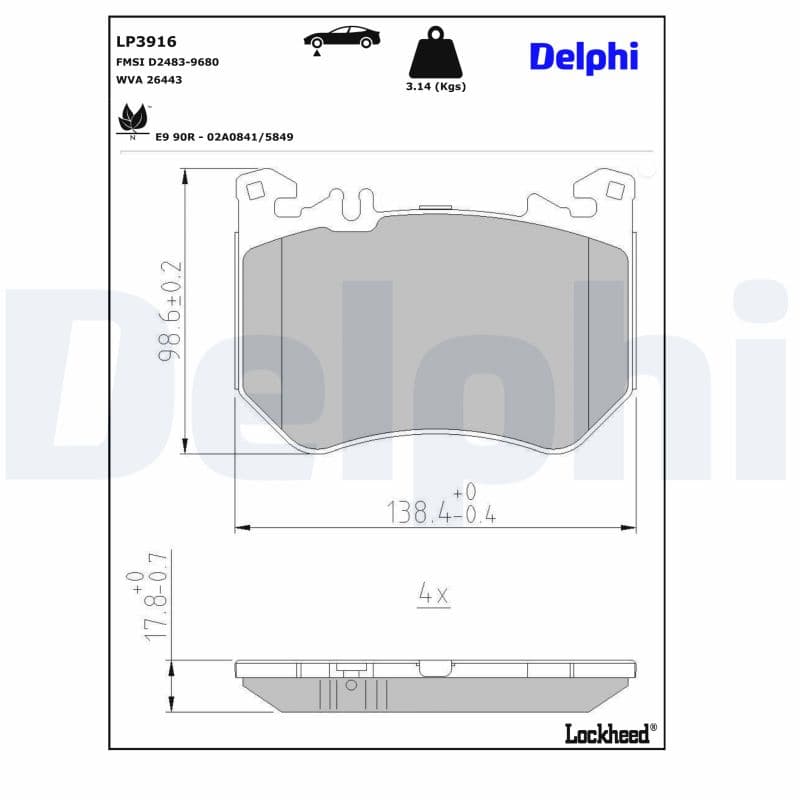 DELPHI Sada brzdových platničiek kotúčovej brzdy LP3916 1