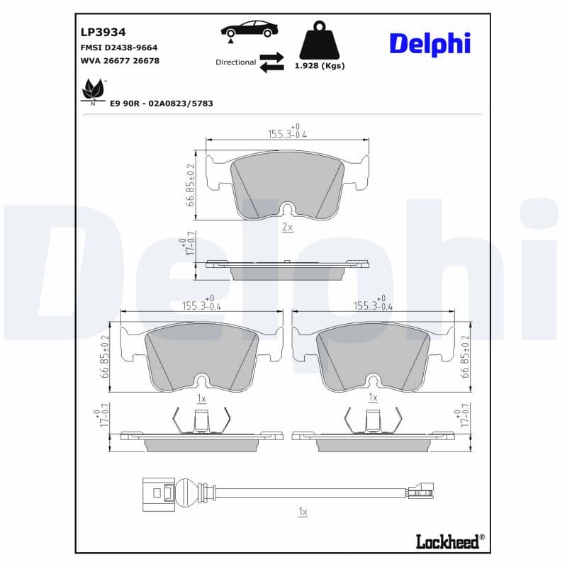 DELPHI Sada brzdových platničiek kotúčovej brzdy LP3934 1