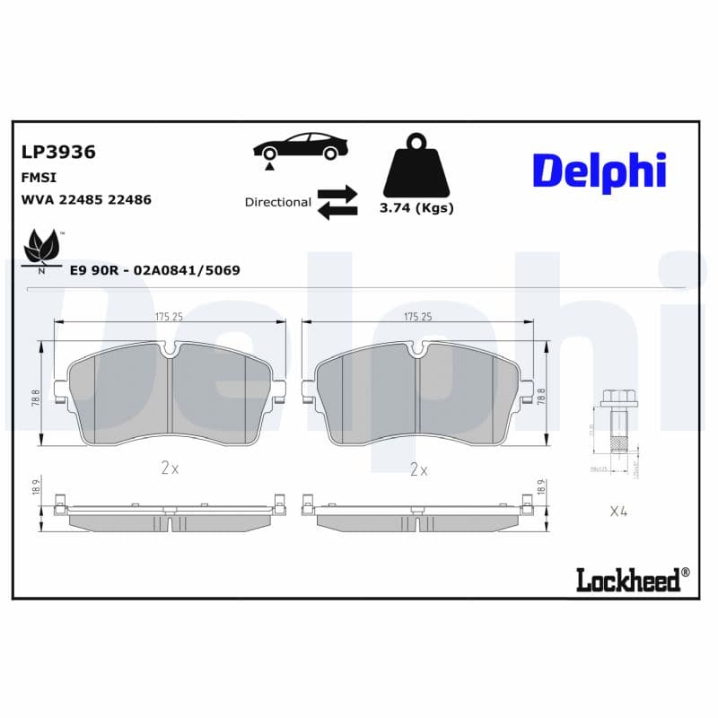 DELPHI Sada brzdových platničiek kotúčovej brzdy LP3936 1