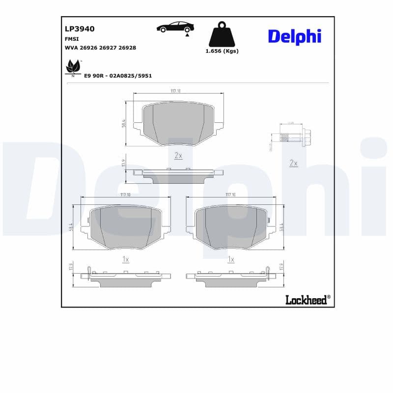 DELPHI Sada brzdových platničiek kotúčovej brzdy LP3940 1