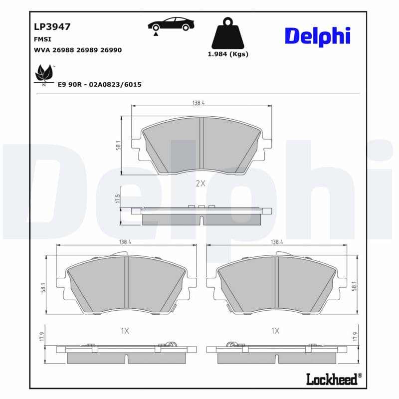 DELPHI Sada brzdových platničiek kotúčovej brzdy LP3947 1