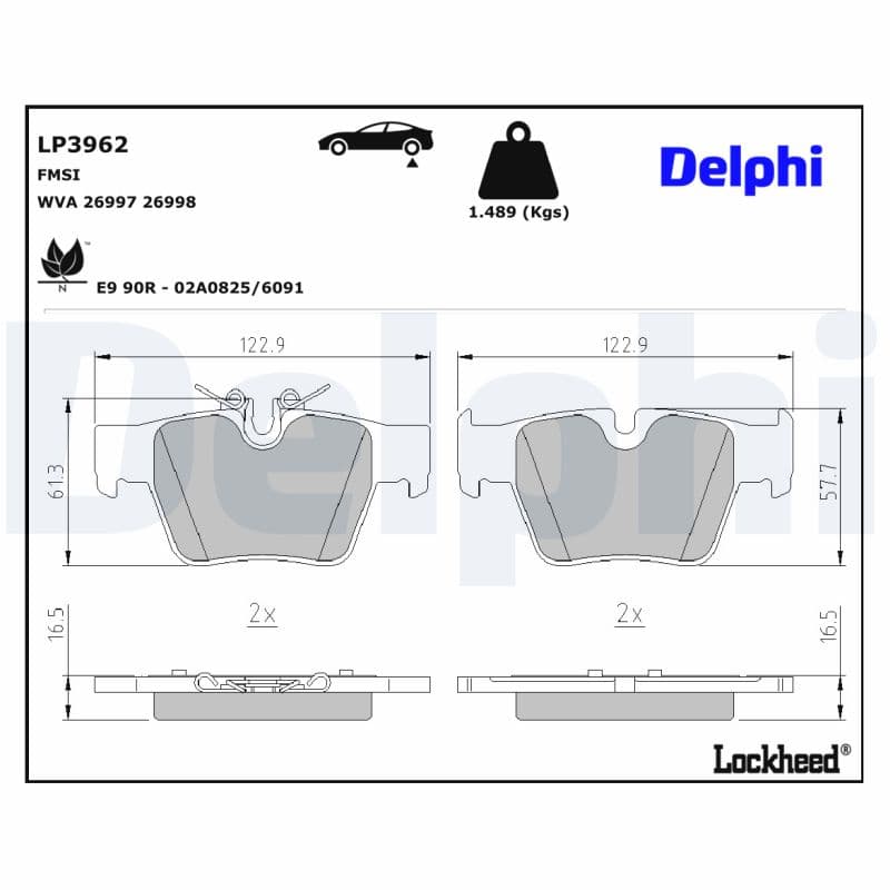 DELPHI Sada brzdových platničiek kotúčovej brzdy LP3962 1