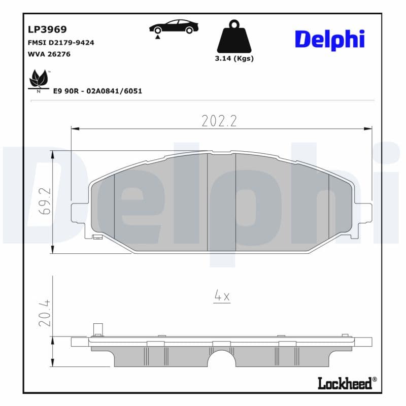 DELPHI Sada brzdových platničiek kotúčovej brzdy LP3969 1