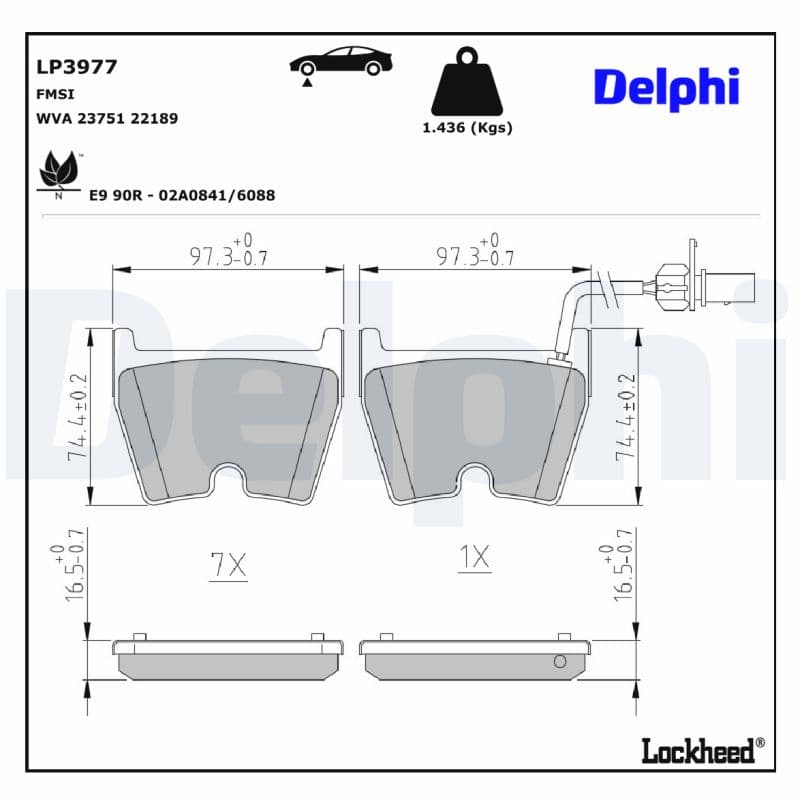 DELPHI Sada brzdových platničiek kotúčovej brzdy LP3977 1