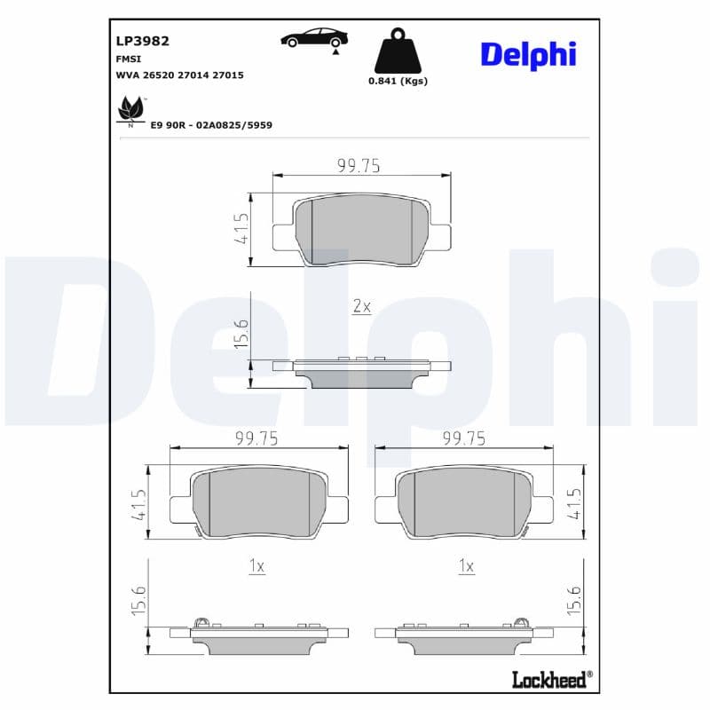 DELPHI Sada brzdových platničiek kotúčovej brzdy LP3982 1