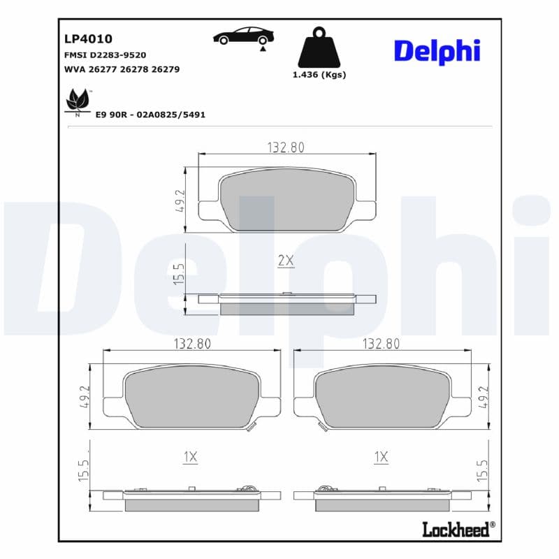 DELPHI Sada brzdových platničiek kotúčovej brzdy LP4010 1
