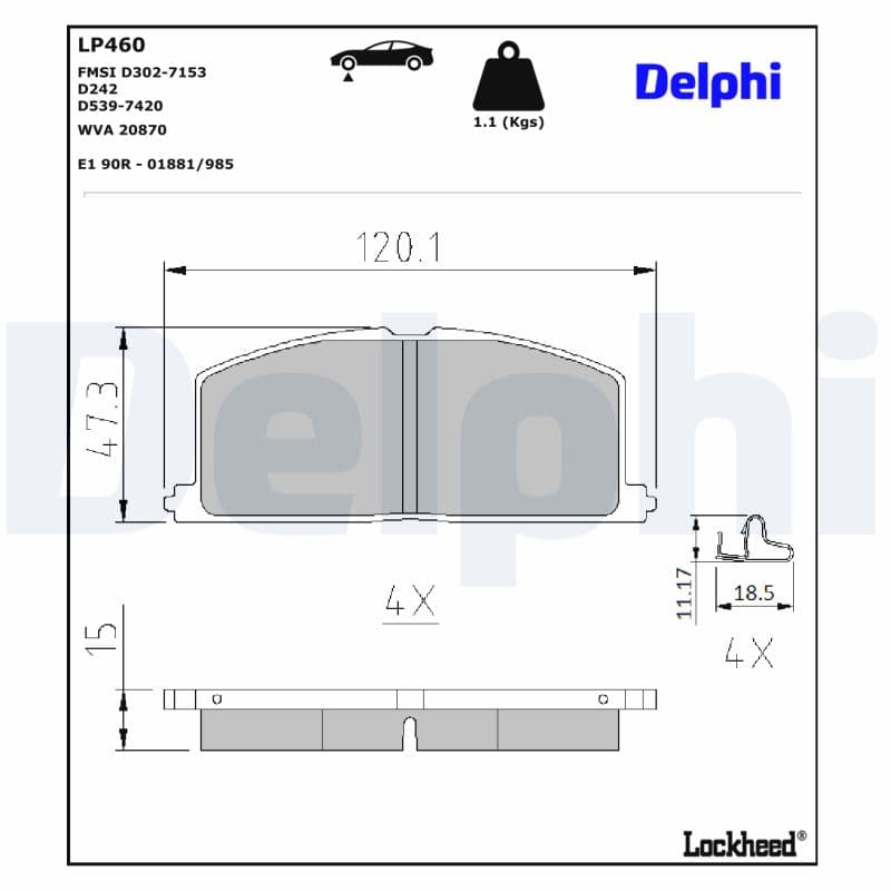 DELPHI Sada brzdových platničiek kotúčovej brzdy LP460 1