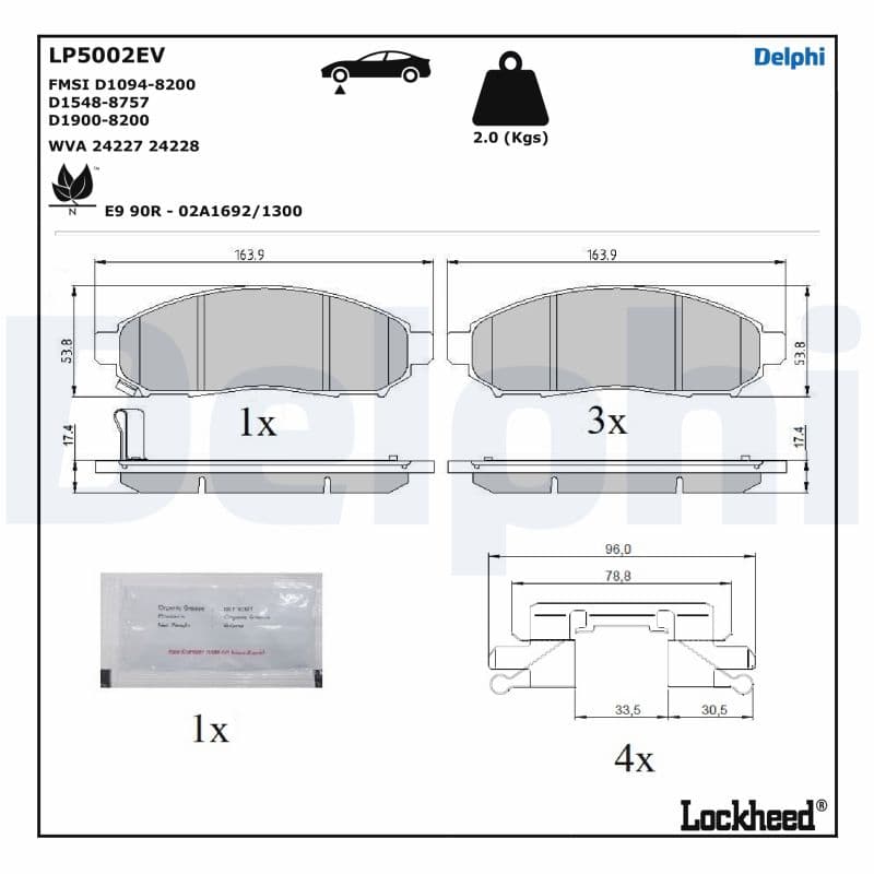 DELPHI Sada brzdových platničiek kotúčovej brzdy LP5002EV 1