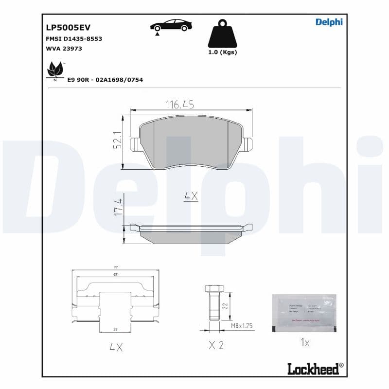 DELPHI Sada brzdových platničiek kotúčovej brzdy LP5005EV 1