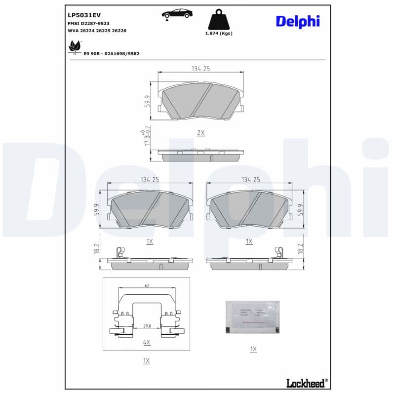 DELPHI Sada brzdových platničiek kotúčovej brzdy LP5031EV 1