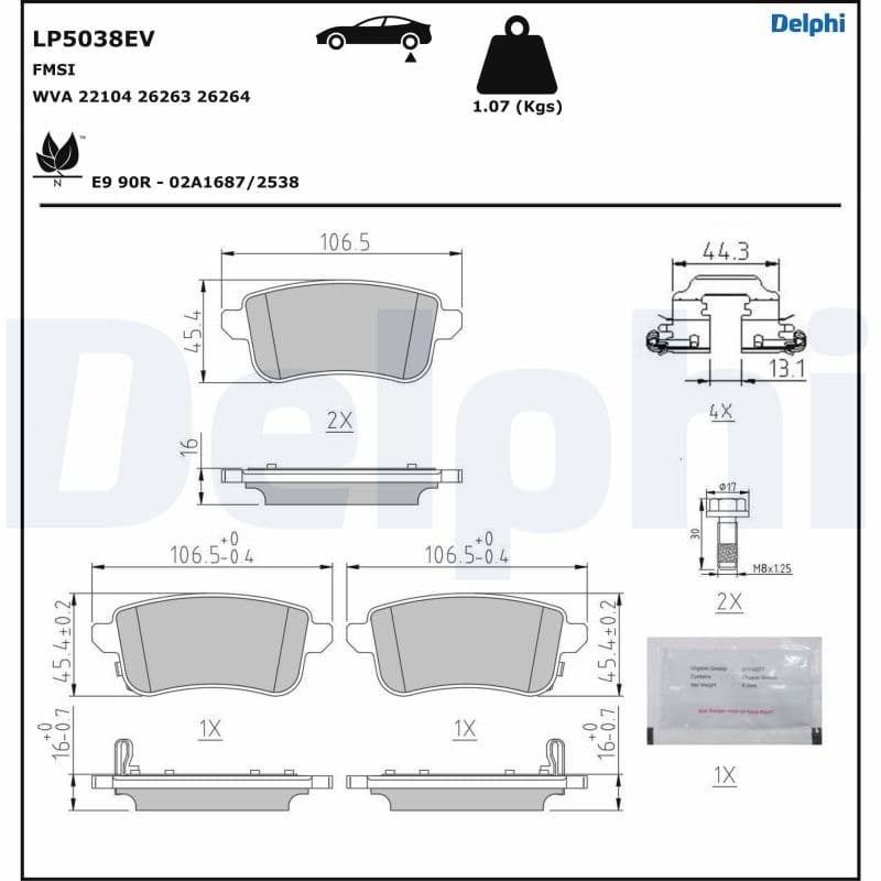 DELPHI Sada brzdových platničiek kotúčovej brzdy LP5038EV 1