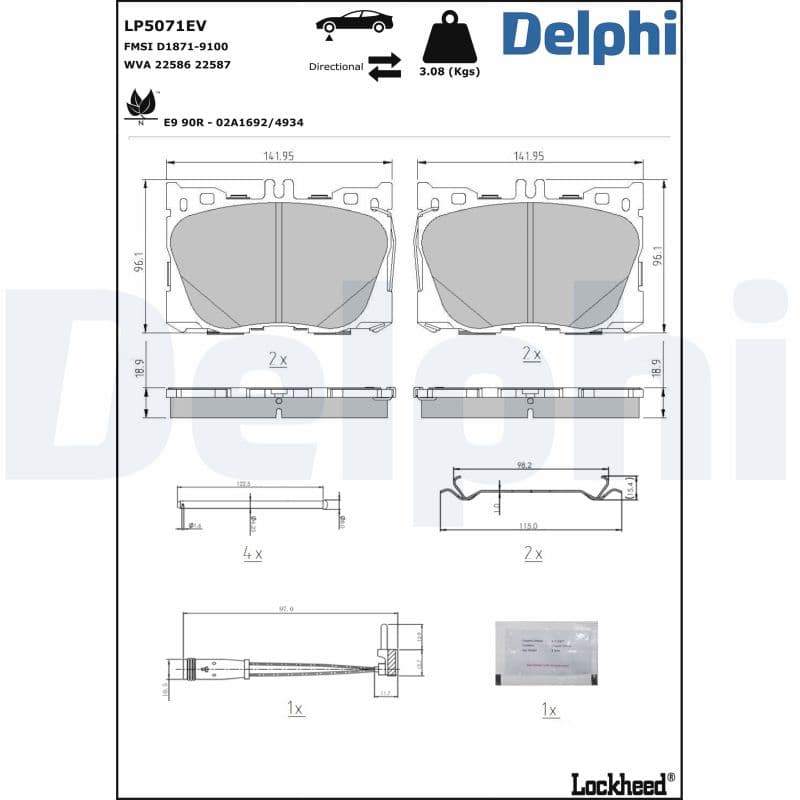 DELPHI Sada brzdových platničiek kotúčovej brzdy LP5071EV 1